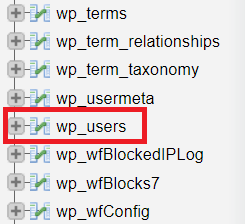 wybór tabeli wp-users
